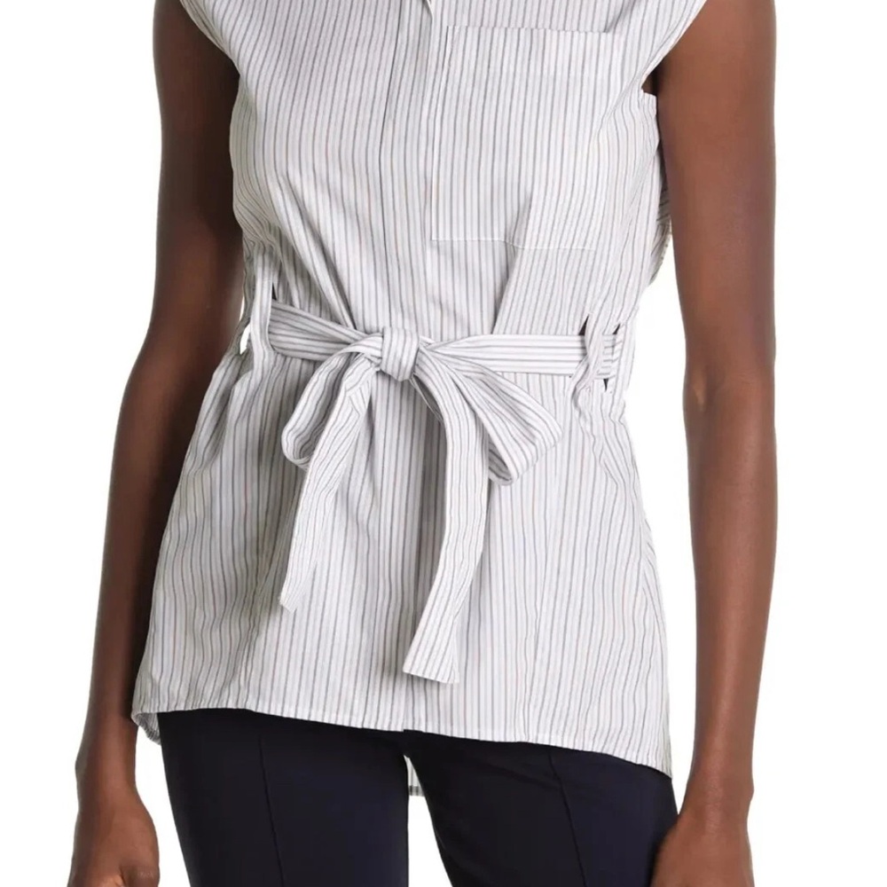 Burberry Striped Cotton Waist Tie Top, Pale Blue, US 4, MSRP $680